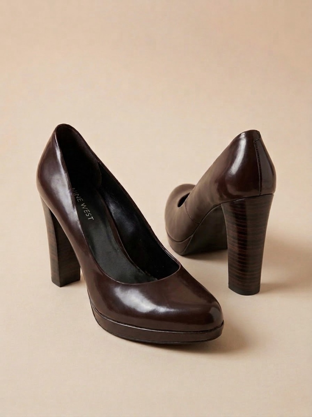 Nine West Brown Leather Platform Pump Heels